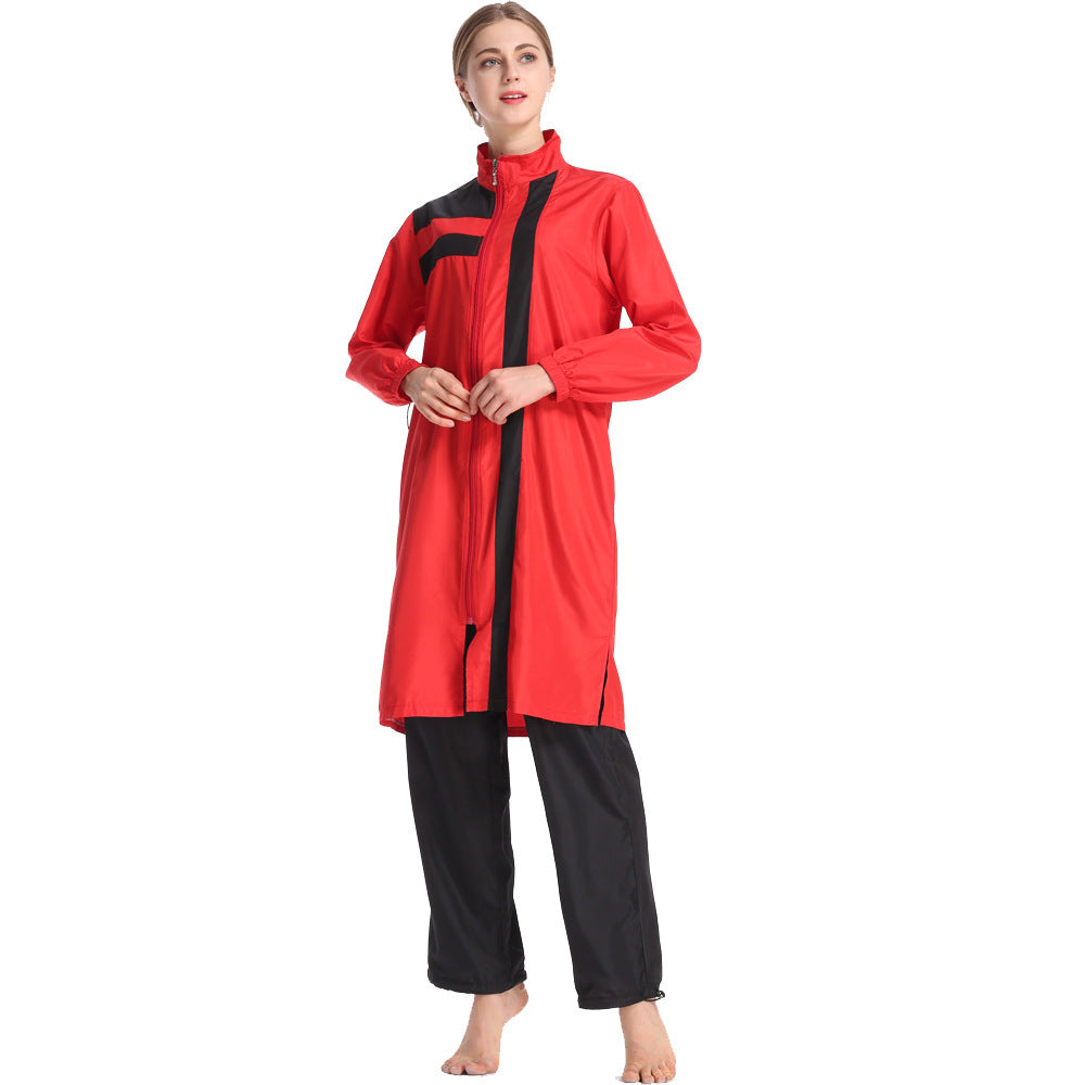 New Middle Eastern Women'S Thin Sportswear Conservative Swimsuit Loose Large Size Zipper And Hooded Three-Piece Suit - Chic Angle